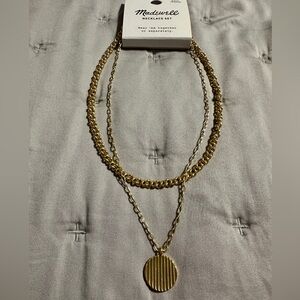 Madewell Two-Pack Twisted Layered Disc Pendant Gold Tone Chain Necklace Set
